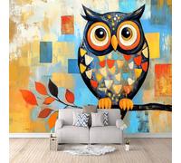 Owl Photo Wallpaper - Geometric Lattice Owl Wall Mural 150 × 105 cm / 59" × 41.3" - Non-Woven Premium 3D Art Print Wall Mural Decoration Poster Picture Design Modern
