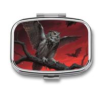 Owl Pill Box 2 Compartment Square Metal Pill Organizer Portable Mini Travel Medicine Case with Mirror Cute Medicine Container Holder for Pocket Purse