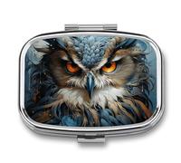 Owl Pill Box - 2 Compartment Travel Pill Organizer with Small Mirror, Portable Pillcase for Pocket & Purse, Cute Square Medicine Case, Weekly Medicine Container