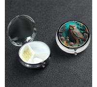 Owl Pill Box 3 Compartment Pill Case for Purse or Pocket Small Medicine Organizer with Mirror Travel Pillbox Decorative Metal Vitamin Container Unique Gift