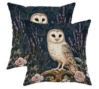 Owl Pillow Covers Set of 2, White Barn Owl Floral Throw Pillows, Cozy Autumn Decorative Square Cushion Covers for Home Sofa Bed Couch 16x16 Inch