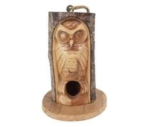 Owl Pine Wood Bird House - Handcarved Design