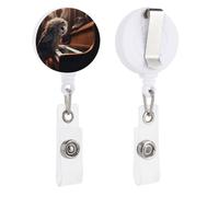 Owl Plays Piano Badge Reel, Rotatable & Retractable Name Badge Holder Reel with Metal Clip, Nylon Cord ID Holder for Teacher, Nurse, Office Worker