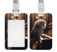 Owl Plays Piano ID Badge Holder Durable ABS Plastic Card Case Protector with Lanyard, Push-Pull Slot, Stylish Lanyard ID Card Holders for Office Corporate Use