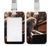 Owl Plays Piano Id Badge Holder with Lanyard, Clear Vertical Card Protector Waterproof, Breakaway Safety Neck Strap, Heavy Duty Name Tag Holder for Nurse Teacher Officer Staff Women Men