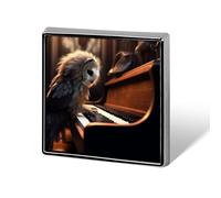 Owl Plays Piano Square Lapel Pin 0.7x0.7in Aluminum Badge Stylish Personalized Accessory Daily Wear