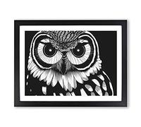 Owl Portrait Monochrome Framed Wall Art Print A2 Black