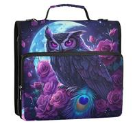 Owl Print Epic Digital Art Violet 1.5 Inch 3 Ring Binders Heavy Duty Zip up Binder Organizer Binder with Shoulder Strap for School Fun Portfolio Hold 500 Sheets Holder