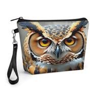 Owl Print Owl Print Makeup Bag for Women, Small PU Vegan Leather Cosmetic Bag with Zipper & Wrist Strap, Water-Resistant Travel Toiletry Pouch, Cute Purse Organizer, Gift