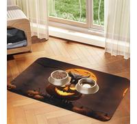 Owl Pumpkin Happy Halloween 1 Absorbent Leather Pet Tablecloth Non-Slip Dining Pad For Puppy Kitten Food Water Bowls