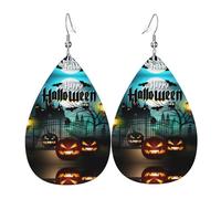 Owl Pumpkin Happy Halloween Leather Earring For Women Teardrop Dangle Printed Fashion Accessories Daily Wear Party