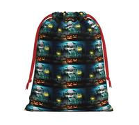 Owl Pumpkin Happy Halloween Printing Drawstring Gift Bag With Red Ribbon Soft Stylish For Christmas Halloween Fits Card Candies