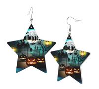 Owl Pumpkin Happy Halloween Star Shape Earrings, Modern Dangle Earrings, Women's Statement Jewelry for Office Daily