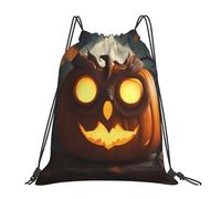 Owl Pumpkin Happy Halloween Unisex Drawstring Bag Lightweight Pe Bag Foldable Drawstring Backpack For Yoga Hiking Holidays