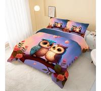 Owl Purple Coverless Duvet Single 7.5 Tog, Cartoons Soft Quilt for Kids Boys Girls, Lightweight Comforter Set for All Seasons, Easy Care Bedding Single Bed Size W&552