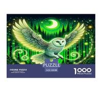 Owl Puzzle Game for The Whole Family 1000 Piece - Owl Green Moon Forest Mystical Vibrant Gifts for Men Women Fun Present for Home52x38cm/1000pcs