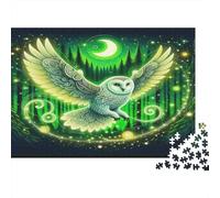 Owl Puzzle Glowing Owl with Moon And Symbols Adult Jigsaws Recycled Paper Educational Game Challenge 38x26cm/1000pcs