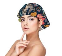 Owl Rabbit Bird Fox Adult's Satin Sleeping Cap - Women's Elastic Sleep Bonnet, Adjustable Overnight Hair Cover for Hairstyles Black, Black, One Size, Black, One Size