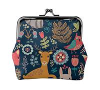 Owl Rabbit Bird Fox Print Compact Coin Purse 4.52 x 4.13in Cute Mini Wallet with Kiss Lock Waterproof Pouch