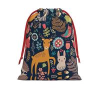 Owl Rabbit Bird Fox Print Santa Sack Drawstring Bags For Presents, Reusable Plush Holiday Fabric Gift Bags- L Size