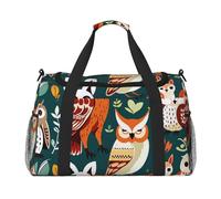 Owl Rabbit Bird Fox Print Travel Duffel Bag for Men & Women, Foldable Travel Bags and Spacious Weekender Tote Bag for Storage Toiletry Luggage Personal Item, Black, L