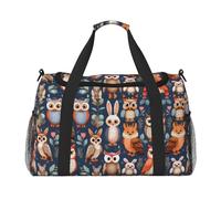 Owl Rabbit Bird Fox print Weekender Overnight Carry On Bag Gym Luggage Bag Duffel Bag for Travel Women, Black, One Size