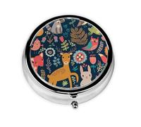 Owl Rabbit Birds Fox Print Personalised Portable Pillbox with,Mini Pillbox Compact and Convenient Pill Organiser for Storing and Organising Pills