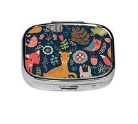 (Owl Rabbit Birds Fox) Square Pill Box with 2 Compartment Small Pill Organizer Portable Pill Case Vitamin Containers, Travel Essentials 5.5x4x1.8 cm