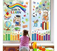 Owl Reading Books Window Clings Kids Inspirational Quote Rainbow Window Decals Anti-Collision School Classroom Glass Window Doors Window Stickers