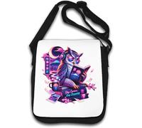 Owl Reading Under Neon Moonlight Dreams Shoulder Bag White