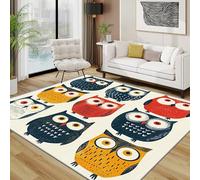 Owl Rug - Funky Cute Forest Animal Small Rugs for Bedroom 40x60, Colorful Cartoon Kids Floor Mat Soft Washable Non Slip Indoor Mats, Owl Home Decor