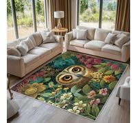 Owl Rugs Living Room Retro Flower Plant Area Rugs for Bedroom 120 x 180, Printed Anti Slip Washable Short Pile Carpet for Kitchen Home Decor C-N3