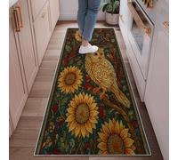 Owl Runner Rug, Autumn Nature Sunflower Leaves Fall Gold Non-Slip Home Floor Rectangle Print Carpet for Kitchen Bathroom Entryway Bedside Decor 2x6 Ft