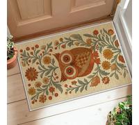 Owl Runner Rug, Autumn Rustic Flowers Leaves Fall Orange Non-Slip Indoor Doormat Accents Rug Non Shedding for Kitchen Entryway Laundry Room Bedside Decor 2x3 Ft