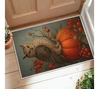 Owl Runner Rug, Fall Rustic Pumpkin Berries Fall Orange Low Pile Doormat Accents Rug Fade Resistant for Kitchen Entryway Laundry Hallway Decor 2x3 Ft