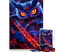 Owl Samurai Warrior Jigsaw Puzzle 1000 Piece for Teenagers Mind Skill Toy Peaceful Fun Design Assembly Unique Gift (38x52cm)