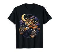 Owl Serenade with Violin Under The Crescent Moon Retro T-Shirt