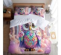 Owl single duvet cover set Colorful Animals bedding, Zipper Quilt Cover Set 135x200cm, Brushed Microfibre Ultra-Soft & Breathable, Includes Matching Pillowcase 50x75cm