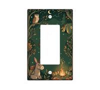 Owl Single Rocker Light Switch Cover, Nature Adventure Tent Campfire Fall Green Plastic Standard Size Switch Plate Decorative for Living Room Bedroom Home Office Decor