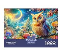 Owl Sits Amid Flowers Under A Crescent Moon 1000 Piece Jigsaw Puzzle Owl Brainteasing Fun for Adults & Kids 70x50cm/1000pcs