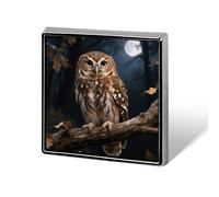 Owl Sitting on A Branch Print Lapel Pin Square Metal Brooch Pin with Secure Pin Back Fashion Button Badge for Clothing, Hats, Bags Decoration
