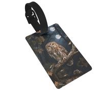 Owl Sitting on A Branch Print Luggage Tags for Suitcases, PVC Suitcase Tag with Secure Strap Suitcase Identifier with Privacy Name Card for Travel Bag Tags Personalized Baggage Tag for Women Men