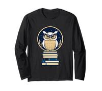 Owl Sitting on Books Animal Design Long Sleeve T-Shirt