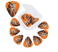 Owl Sitting on Orange Background Guitar Picks 12 Pack with Organizer Box, 0.46 0.71 0.96 mm Includes Thin Medium Heavy Thickness,Abstract Guitar Pick Plectrums for Electric Guitar Ukulele Bass