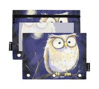 Owl Sitting on The Branch at Night Zipper Binder with Clear Window Pencil case Organizer with Zipper Reinforced Grommets 3 Ringing Binder folders for Classroom School Office Supplies