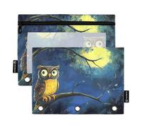 Owl Sitting on The Branch Ringing Binder Plastic with Clear Window Pencil pouching Large and Sturdy Pocket folders for 3 for School, Office & Home Multicolored 2 PCS