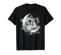 Owl Sitting on the Moon Value Graphic T-Shirt, Men, Black, L