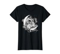 Owl Sitting on the Moon Value Graphic T-Shirt, Women, Black, L