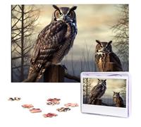 Owl Sitting Tree Fence Wooden Puzzles 1000 Pieces Personalized Jigsaw Puzzle For Adults Interesting Custom Photo Puzzles Gift For Holiday Birthday Wedding Anniversay