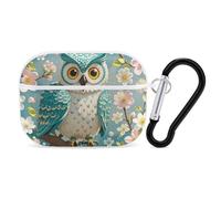 Owl Spring Flowers Turquoise AirPod Pro Case, Anti Scratch Hard PC Cover with Keychain, AirPod Pro 2nd/1st Case Accessories for Women Men, White-Style